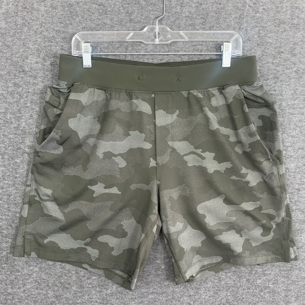Lululemon T.H.E. Short Mens Large Linerless 7" Camouflage LM7APIS Green